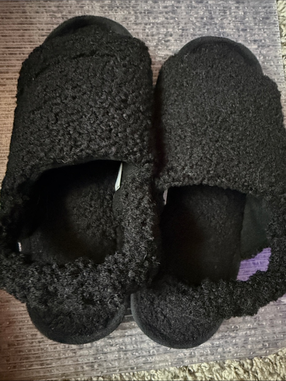 Black Fuzzy Slip-On Shoes